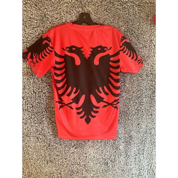 Albanian logo Unisex Graphic T-Shirt Red Crew Neck Short Sleeve Size S - Picture 6 of 8